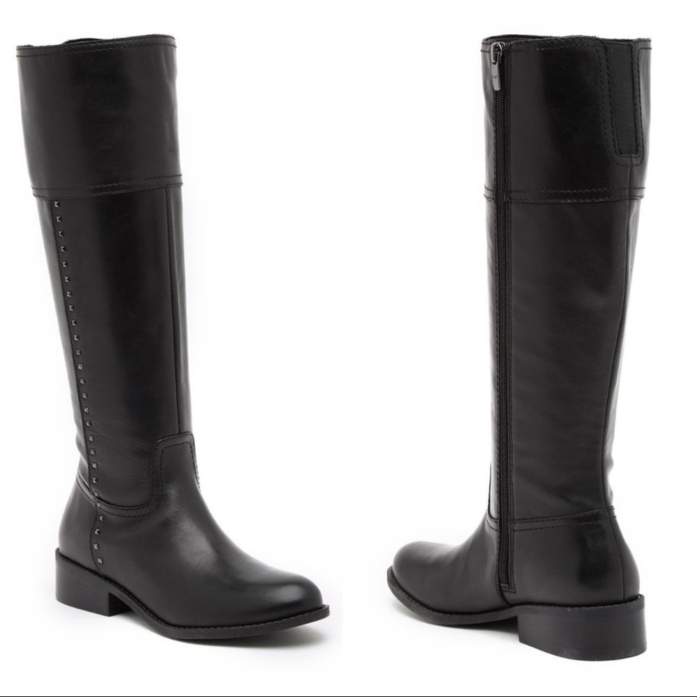 Marc Fisher Galaya black leather stud tall boots NIB